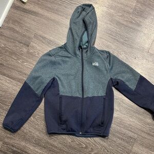 REI Two-Tone Kids Hooded Fleece Jacket - Gray & Navy Blue
